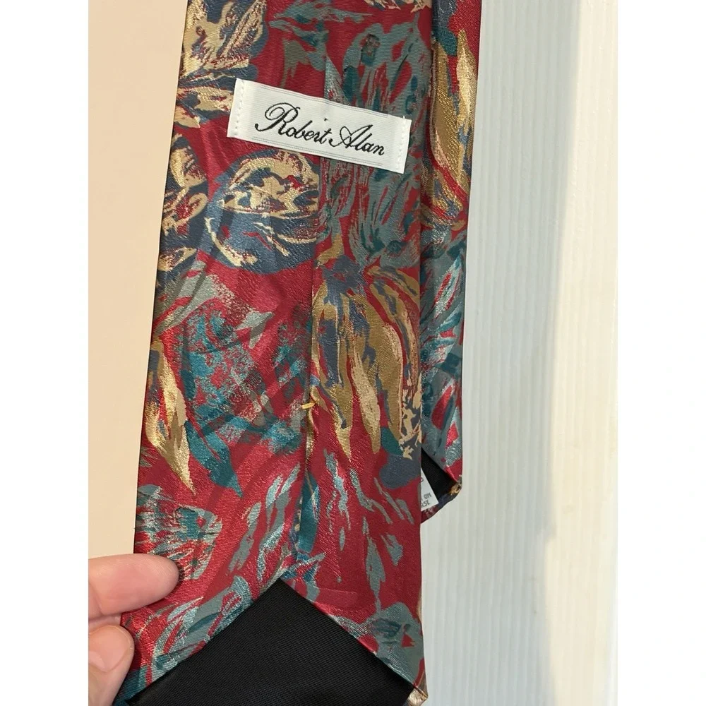 Multicolored Neck Tie, Red Turquoise Gold, Men's Designer Neck Tie Robert Alan